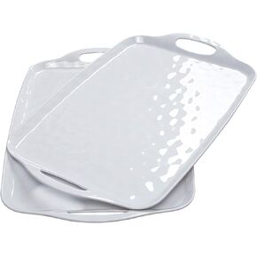 TP Serving Tray with Handles, Large Rectangle Melamine Serving Platter Set of 2, Pure White