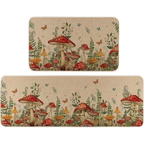 Mushroom Snail Kitchen Rugs Set of 2, Spring Summer Home Decor Low-Profile Kitchen Mats for Floor - 17x29 and 17x47 Inch