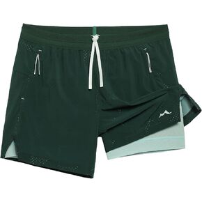maamgic Mens 2 in 1 Running Shorts 5" Gym Workout Shorts with Zipper Pockets