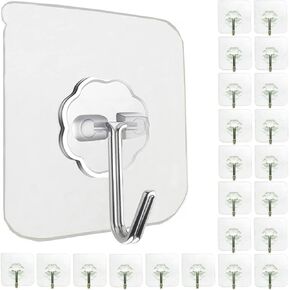 24 Pack Wall Hooks for Hanging 33lb(Max) Heavy Duty Self Adhesive Hooks Transparent Waterproof Sticky Hooks for Keys Bathroom Shower Outdoor Kitchen Door Home Improvement Utility Hooks