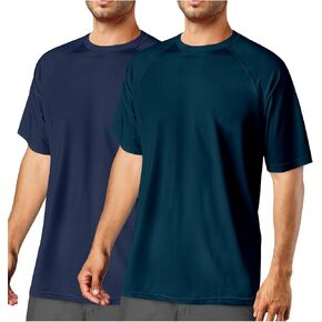 2Pack Rash Guard for Men Short Sleeve Golf Sun Protection UV Shirts Dry Fit UPF 50 Fishing Beach Swim Shirts Activewear Athletic Mens Clothing Lightweight Quick Dry Navy Blue & Blackish Blue 2XL