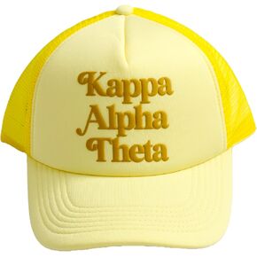Sorority Shop Kappa Alpha Theta Baseball Cap - Mesh Trucker-Style Hat, Padded Front Panel and Snap Closure, Kappa Alpha Theta Gifts for Women Yellow