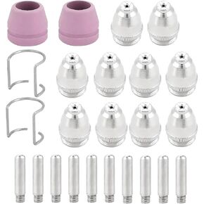 24PCS AG60 SG55 WSD-60P Car Plasma Cutter Consumables Kit, Copper Ceramic Plasma Cutting Torch Tip Nozzles Electrodes Cups Consumables Accessories Set, Automotive Repairing Tool