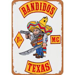 Metal Sign - New Bandidos Mc Worldwide Motorcycle Club Gildan Poster Bar Wall Decor 8 X 12 Inch