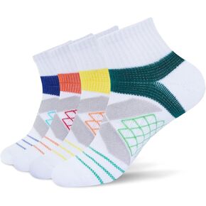 Light Compression Arch Support Athletic Socks for Men & Women (4 Pairs) Cushioned Quarter Socks