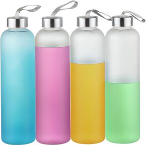 6 Pack Clear Water Bottles Bulk With Stainless Steel Lids 27OZ Frosted Water Bottles Reusable and For Travel and Storing Beverages Juice, Smoothies (6)