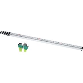 16-Foot Aluminum Grade Rod - 10ths, Dual-Sided, 5-Section Telescopic Leveling Rod with Feet/Inches and Feet/Tenths Graduation