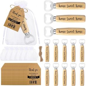 25 Set Housewarming Party Favors Sweet Home Bottle Opener Wooden Bottle Openers with Thank You Cards House Warming Return Gifts with Organza Bags New Home Gift for Guests Party Decorations
