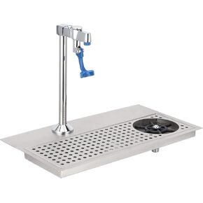Pitcher Rinser, Commercial Stainless Steel G1/2 Cup Washer Multi Angle Nozzle Bar Glass Cleaning Rinser with Push Type Faucet, Cup Holder, Drain and Drip Tray for Hotel Cafe Restaurant