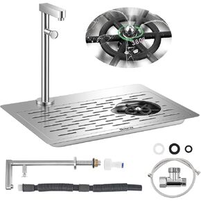 Huanyu Pitcher Rinser with 360 Degree Rotating High-Pressure Nozzle Stainless Steel Pitcher Washer with Faucet with Drain and Drip Tray Automatic Cup Washer 18.11 * 9.05 * 1.58"