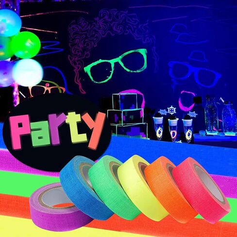6 Rolls UV Tape Blacklight Reactive Fluorescent Cloth Tape Glow in The Dark Tapes Neon Gaffer Cloth Tape Party Supplies for Halloween in Saudi Arabia