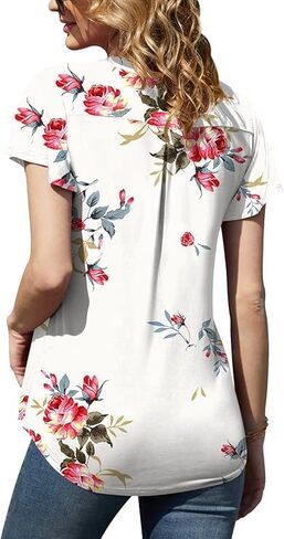 Leafsay 2023 Womens Summer Tops V Neck Ruffle Short Sleeve Tshirts Tunic Casual Tops Blouses for Women in Kuwait