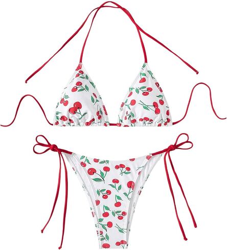 SHENHE Women's 2 Piece Graphic Bikini Set Cherry Triangle Tie Side Halter Swimsuit Bathing Suit in Saudi Arabia