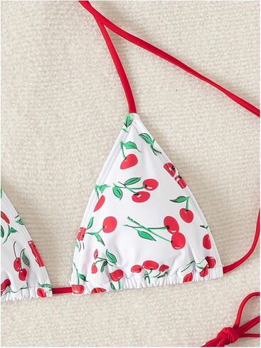 SHENHE Women's 2 Piece Graphic Bikini Set Cherry Triangle Tie Side Halter Swimsuit Bathing Suit in Saudi Arabia