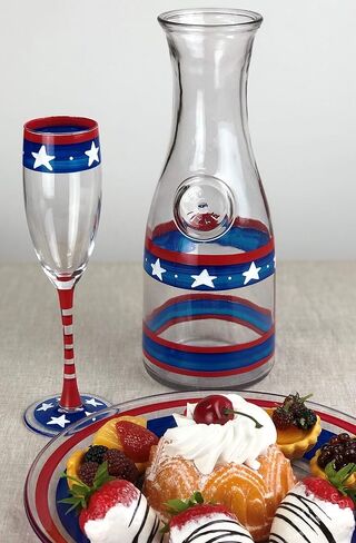 Hand Painted Champagne Flute Set of 2 - Patriotic Collection - Hand Painted Glassware by USA Artists - Unique and Decorative Champagne Glasses, July 4th Kitchen Table Décor in Saudi Arabia