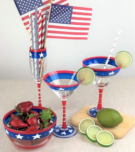 Hand Painted Champagne Flute Set of 2 - Patriotic Collection - Hand Painted Glassware by USA Artists - Unique and Decorative Champagne Glasses, July 4th Kitchen Table Décor in Saudi Arabia