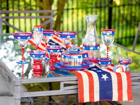 Hand Painted Champagne Flute Set of 2 - Patriotic Collection - Hand Painted Glassware by USA Artists - Unique and Decorative Champagne Glasses, July 4th Kitchen Table Décor in Saudi Arabia