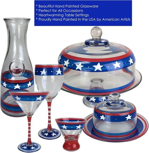 Hand Painted Champagne Flute Set of 2 - Patriotic Collection - Hand Painted Glassware by USA Artists - Unique and Decorative Champagne Glasses, July 4th Kitchen Table Décor in Saudi Arabia