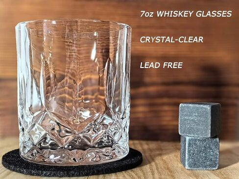 Whiskey Stones Gift Set for Men, Crystal Bourbon Glass Natural Granite Stones in Handcrafted Wooden Box, Set for Whisky Lover in Saudi Arabia