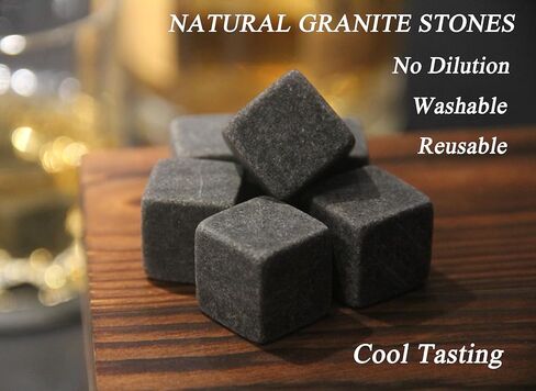 Whiskey Stones Gift Set for Men, Crystal Bourbon Glass Natural Granite Stones in Handcrafted Wooden Box, Set for Whisky Lover in Saudi Arabia