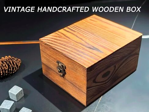 Whiskey Stones Gift Set for Men, Crystal Bourbon Glass Natural Granite Stones in Handcrafted Wooden Box, Set for Whisky Lover in Saudi Arabia