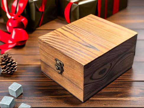 Whiskey Stones Gift Set for Men, Crystal Bourbon Glass Natural Granite Stones in Handcrafted Wooden Box, Set for Whisky Lover in Saudi Arabia