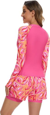 Rash Guard for Women 3 Piece Swimsuits Long Sleeve Bathing Suit with Boyshorts and Bra Ladies Swim Over 50 UPF 50+ in Saudi Arabia
