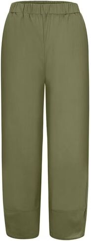 Women Summer Casual Elastic High Waist Pockets Linen Capri Pants Palazzo Lounge Trousers in Saudi Arabia