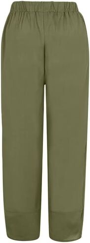 Women Summer Casual Elastic High Waist Pockets Linen Capri Pants Palazzo Lounge Trousers in Saudi Arabia