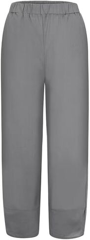 Women Summer Casual Elastic High Waist Pockets Linen Capri Pants Palazzo Lounge Trousers in Saudi Arabia