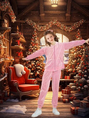 Girls Velour Tracksuit Sweatsuits Set 2 Piece Outfits Zip Up Hoodies and Pants Sportswear Jogging Suit in Saudi Arabia