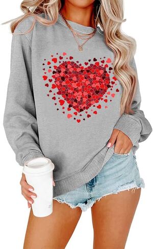 Women Love Heart Valentines Sweatshirt Long Sleeve Shirts Valentine's Day Pullover Tees Casual Tops in Saudi Arabia