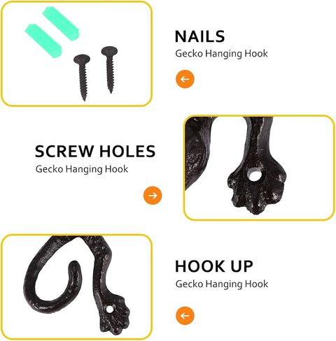POPETPOP Cast Iron Gecko Wall Hooks - Rustic Vintage Coat Hooks, Wall Mounted Towel Hooks, Hanging Flowerpot Hooks for Indoor Outdoor Garden Decor in Saudi Arabia