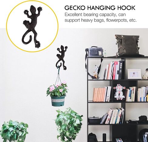 POPETPOP Cast Iron Gecko Wall Hooks - Rustic Vintage Coat Hooks, Wall Mounted Towel Hooks, Hanging Flowerpot Hooks for Indoor Outdoor Garden Decor in Saudi Arabia
