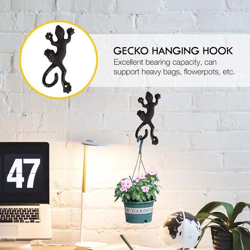 POPETPOP Cast Iron Gecko Wall Hooks - Rustic Vintage Coat Hooks, Wall Mounted Towel Hooks, Hanging Flowerpot Hooks for Indoor Outdoor Garden Decor in Saudi Arabia