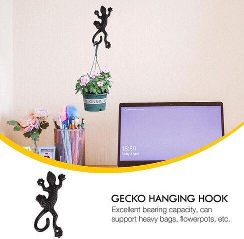 POPETPOP Cast Iron Gecko Wall Hooks - Rustic Vintage Coat Hooks, Wall Mounted Towel Hooks, Hanging Flowerpot Hooks for Indoor Outdoor Garden Decor in Saudi Arabia