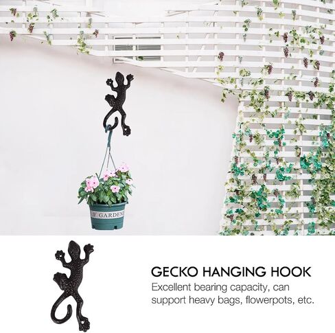 POPETPOP Cast Iron Gecko Wall Hooks - Rustic Vintage Coat Hooks, Wall Mounted Towel Hooks, Hanging Flowerpot Hooks for Indoor Outdoor Garden Decor in Saudi Arabia