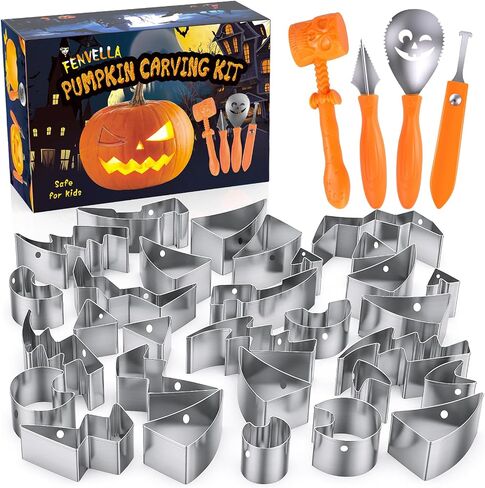 Fenvella Pumpkin Carving Kit for Kids with Hammer, 25 PCS Pumpkin Carving Tools Heavy Duty Stainless Steel Pumpkin Carver Set, Halloween Pumpkin Carving Stencils, Safe Carving Tools Kit for Adults in Saudi Arabia