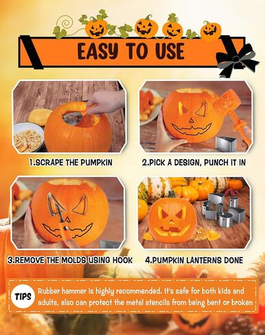 Fenvella Pumpkin Carving Kit for Kids with Hammer, 25 PCS Pumpkin Carving Tools Heavy Duty Stainless Steel Pumpkin Carver Set, Halloween Pumpkin Carving Stencils, Safe Carving Tools Kit for Adults in Saudi Arabia