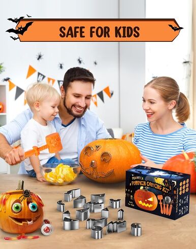 Fenvella Pumpkin Carving Kit for Kids with Hammer, 25 PCS Pumpkin Carving Tools Heavy Duty Stainless Steel Pumpkin Carver Set, Halloween Pumpkin Carving Stencils, Safe Carving Tools Kit for Adults in Saudi Arabia