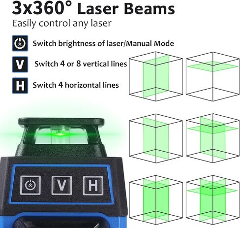 Laser Level Self Leveling - Jkaoclever 12 Lines 3x360° Laser Level, 150FT Green Cross Line Laser Level for Construction/Picture Hanging -Vertical/Horizontal Line, 2 Batteries in Saudi Arabia