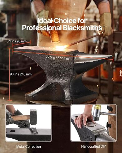 VEVOR Single Horn Anvil, 110lbs Cast Steel Anvil, High Hardness Rugged Round Horn Anvil for Blacksmiths, with Large Countertop and Stable Base, Metal Working Tool for Metal Bending, Shaping, Twisting in Saudi Arabia