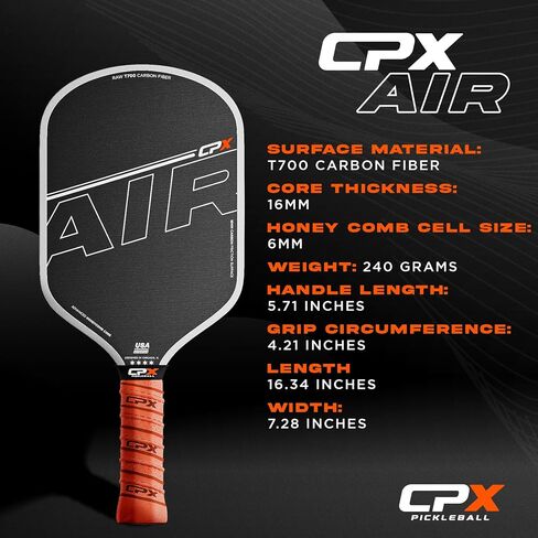 CPX Air Carbon Fiber Pickleball Paddle 16MM, USA Pickleball Approved, T700 Carbon Fiber Surface, Honeycomb Core, Designed in Chicago, USA in Saudi Arabia