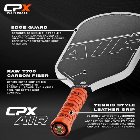 CPX Air Carbon Fiber Pickleball Paddle 16MM, USA Pickleball Approved, T700 Carbon Fiber Surface, Honeycomb Core, Designed in Chicago, USA in Saudi Arabia