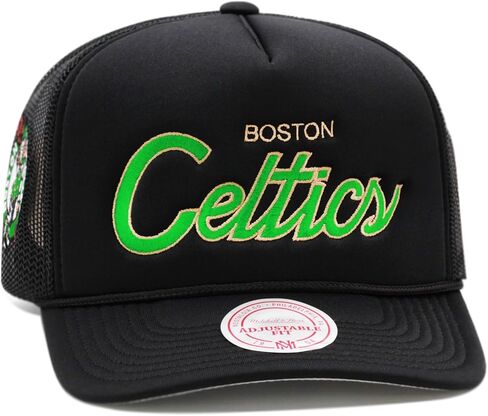 Mitchell & Ness Boston Celtics NBA Script Trucker Mesh Snapback Hat Cap - Black in Kuwait