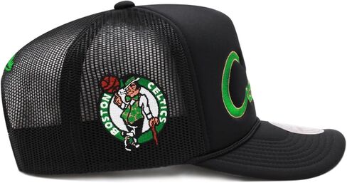 Mitchell & Ness Boston Celtics NBA Script Trucker Mesh Snapback Hat Cap - Black in Kuwait