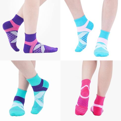 Light Compression Arch Support Athletic Socks for Men & Women (4 Pairs) Cushioned Quarter Socks in Kuwait