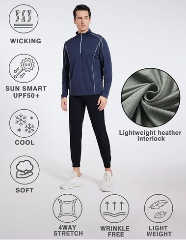 Men's 1/4 Zip Pullover Shirts UPF 50+ Long Sleeve Golf Contrast Seam Pullover Shirts Quick-Dry Athletic Pullover Tops in Kuwait