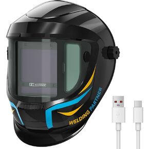 Panoramic 180° View Auto Darkening Welding Helmet with Digital Display, True Color Solar/Rechargeable Battery Power Welding Hood, 4 Arc Sensor Wide Shade 4/5-9/9-13 Welding Mask for TIG MIG ARC