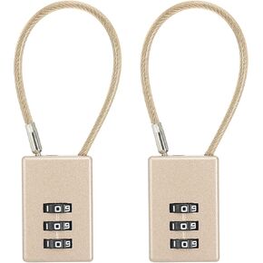 PATIKIL 2 Pack 3 Digit Combination Lock, Helmet Padlock Cable Lock Gym Locker Lock with 0.44Ft Flexible Security Steel Lock Wire for Bike Locker Travel Luggage, Gold